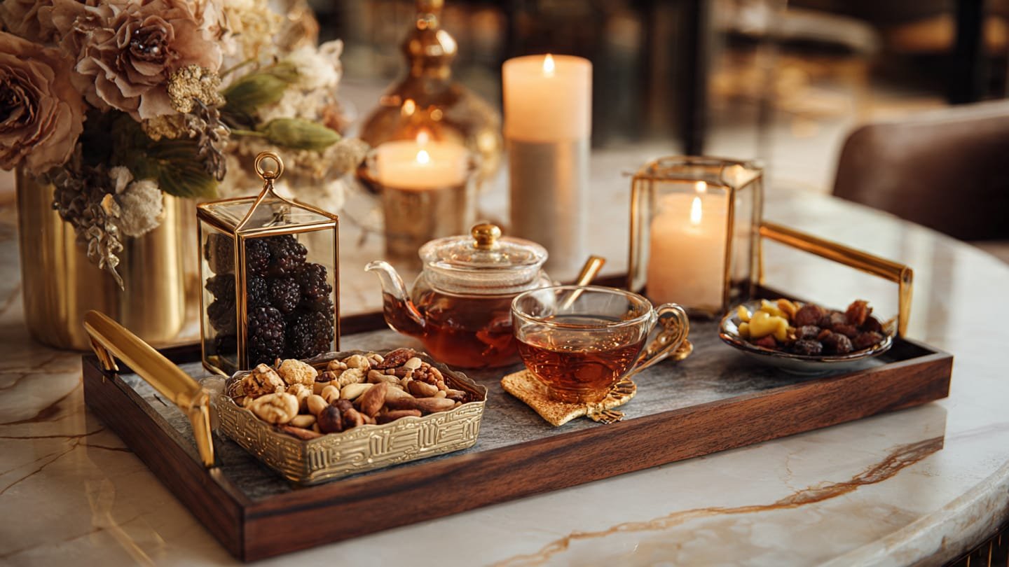 Serve in Style: Elevate Your Gatherings with Our Luxe Wooden Brass Tray